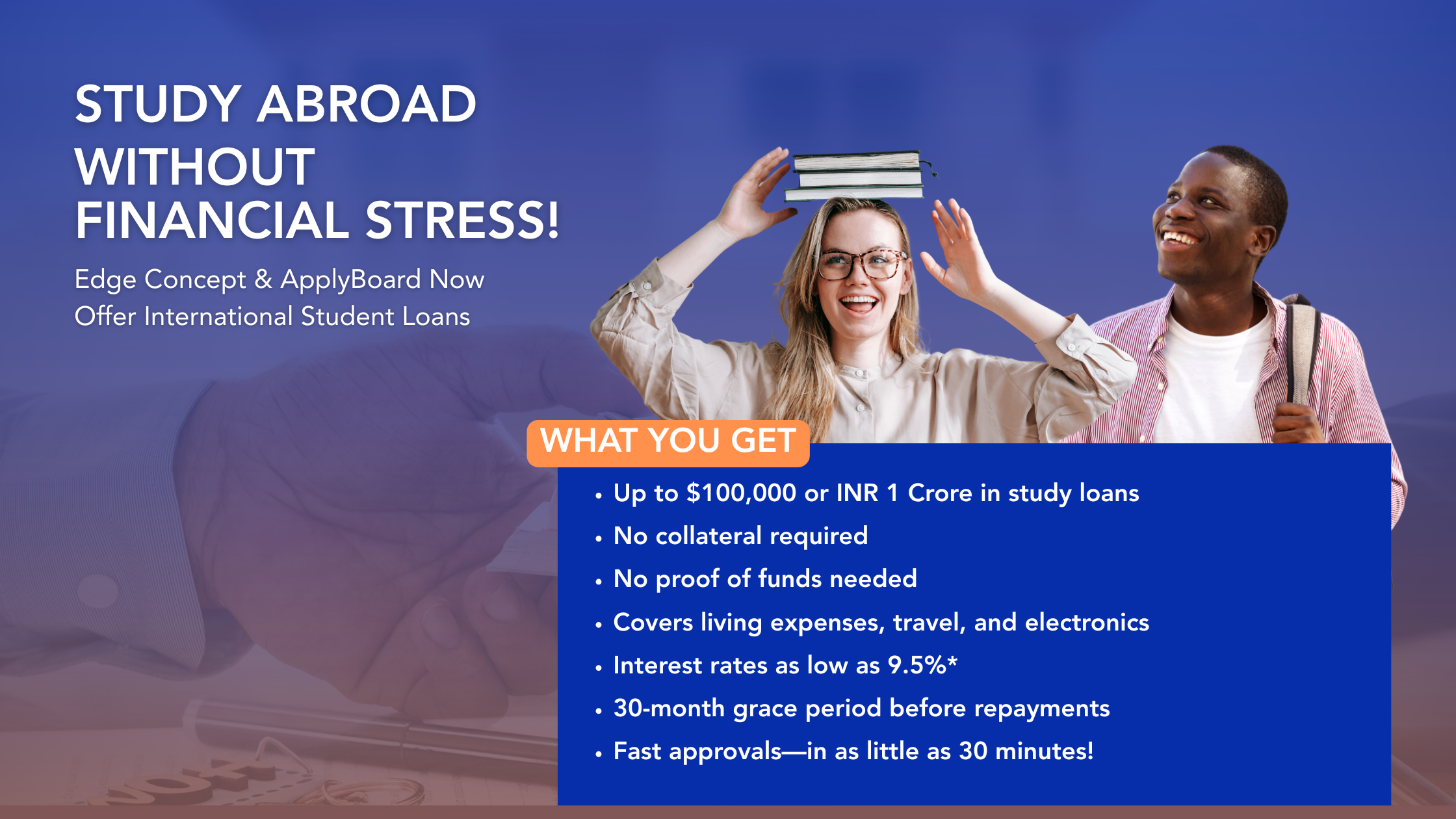 Infographic listing each benefit of ApplyBoard Student Loans 